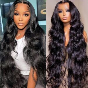 Lemoda Full 13x6 Body Wave Lace Frontal Virgin Human Hair Wigs 26Inch 210% Density 13x6 HD Transparent Lace Front Wigs 15A Brazilian Pre Plucked Natural Hairline Thin Knots